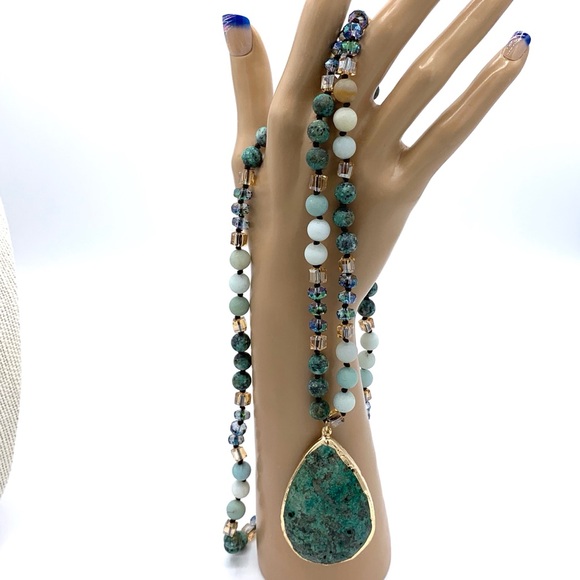 oilnana Jewelry - Natural gemstone boho pendant necklace mixed beads